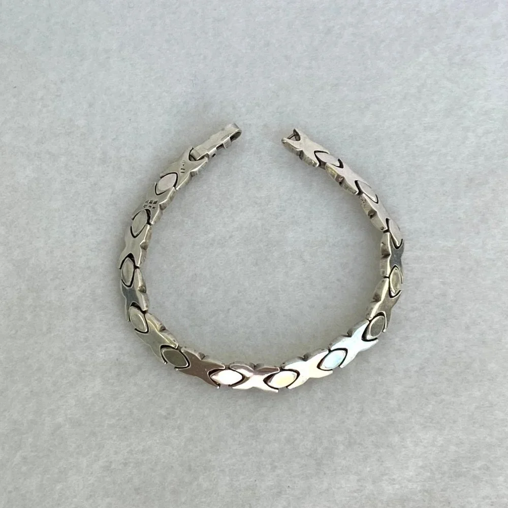 VTG Sterling Silver 925 Mexico Heavy Modernist 6MM XO Link Bracelet Sz 7.5" 24g - Picture 6 of 16